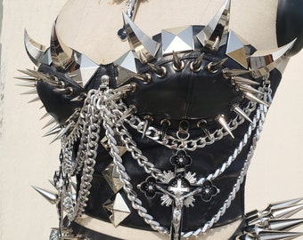 Heavy Metal Spiked Studded Corset Top: Gothic Punk Burning Man Costume