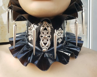 PVC Gothic Posture Collar,Corset Collar,Fetish Collar,Lace up Collar,Pleated Choker,Vintage Choker