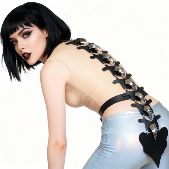 Leather Spine Harness with Dragon Claw ,Gothic Harness ,Halloween Costume,Cyberpunk Spinal for men women