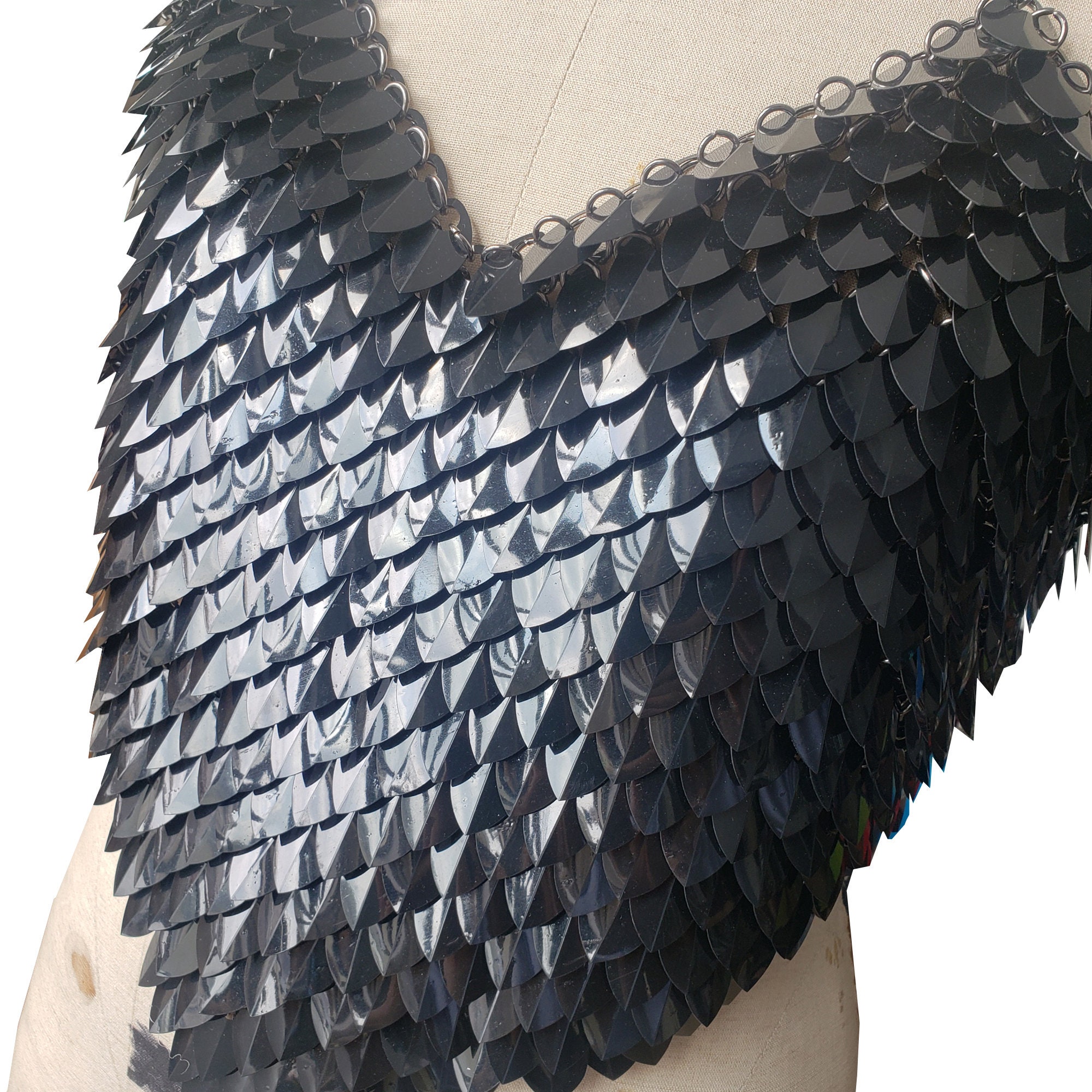 Scale Shape Chainmail Iridescent Holographic Scalemail Chainmail Choker Necklace Jewelry ...
