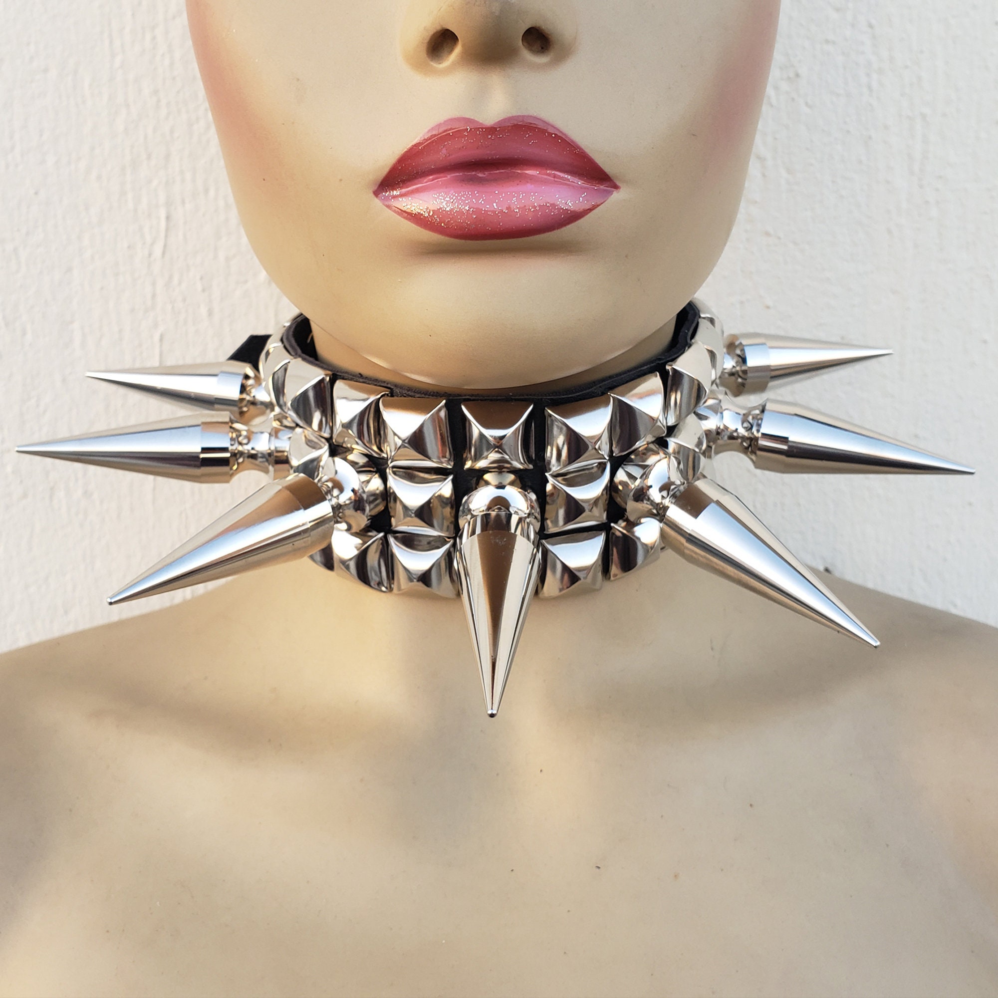 Huge Spike Pyramid Studs Choker Collar, Drag Queen