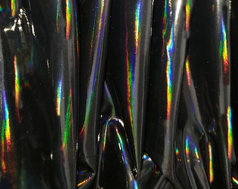Holografisch zwart glanzend stretch-pvc-vinyl, iriserende regenboog 4 manieren stretch zwarte spiegelvinylstof, stretch-pu-leer