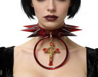 Gaint Spike Rot PVC Choker Halsband,Gothic, Punk, Alternative, Goth,Rave Choker