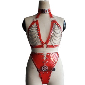 Personalized Name Harness Gift,Fetish Lingerie, PVC Lingerie, Gothic Harness, Vinyl Bra ,PVC Panties