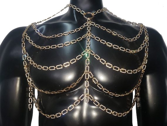 Men Body Chain Rave Buy Gold Rhinestone Chain Men Chest Harness