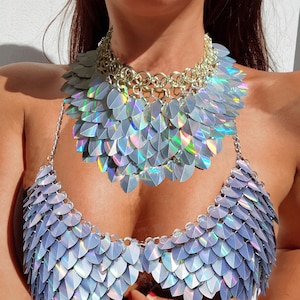 Holographic Scalemail Chainmail Bikini,Scalemail Choker, Scalemaille Armour Alternative Clothing