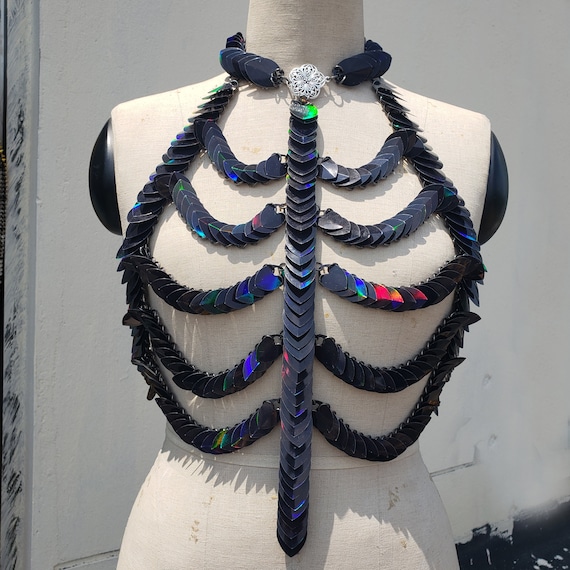 Dragon  Scalemail Harness Top, Chainmail Top,  Chainmaille Halter,Burning Man Cosplay,Gothic Clothing