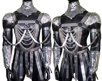 Scalemail Herren Brustgurt Rüstung, Kettengurt, Gay Outfit, LGBT Pride, Halloween-Kostüme, Strip-Show, Brennendes Man Festival Outfits Kostüm