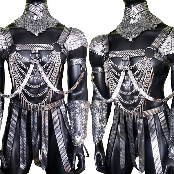 Scalemail Men Chest Harness Armor,Chain Harness,Gay Outfit, LGBT Pride, Halloween Costumes,Strip Show ,Burning Man Festival Outfits Costume