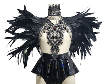 Gothic Feather Capelet: Carnival Cosplay Shrug, Victorian Stole