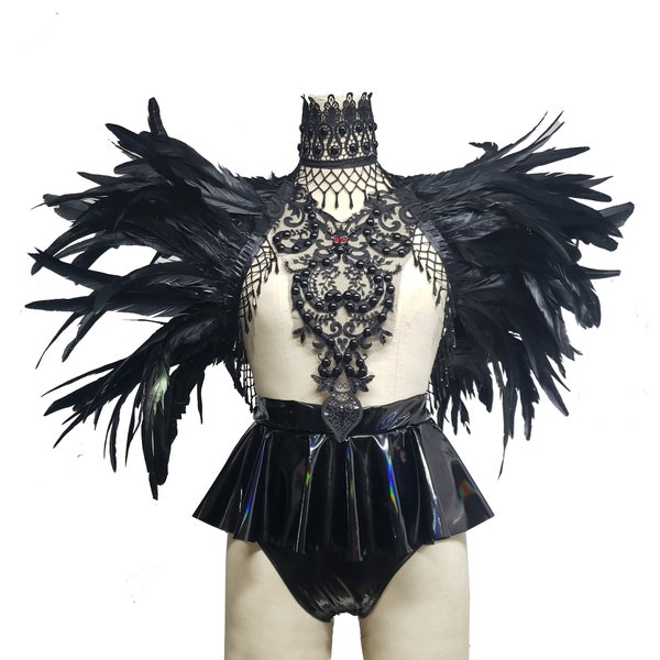 Gothic Feather Cape, Festival Feather Capelet, Festival Outfit, Photo Shoot Victorian,Shrug Stole Wrap,Carnival Cosplay Accessory