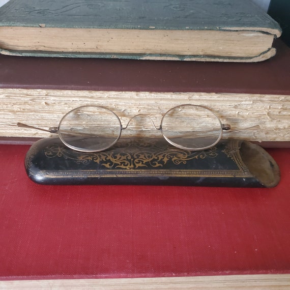 Antique eye glasses with case, steampunk style gl… - image 1