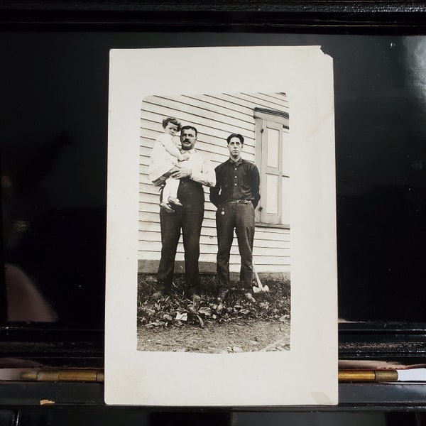 Real Photo Postcard RPPC, Antique, Post Card, Black & White, Portrait, Sepia, Ephemera, Old Photography, Kodak, Vintage Pics, father, family