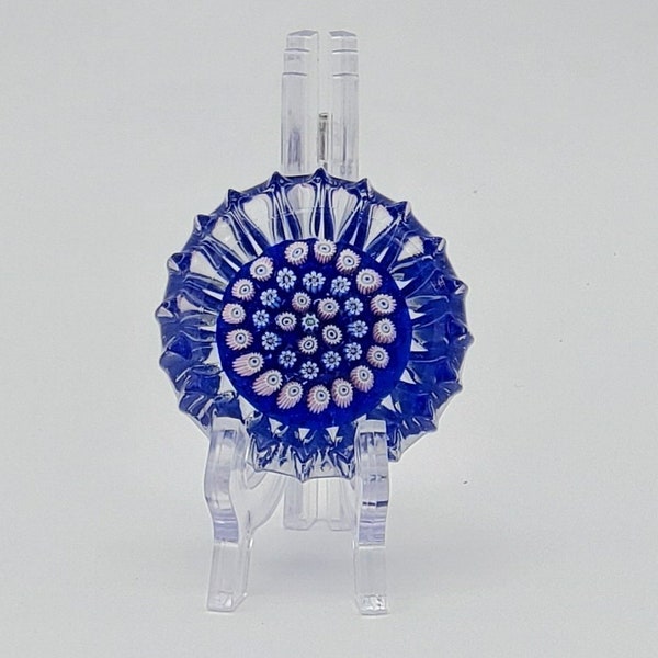 John Deacons Paperweight - Scottish Glass, Millefiori, Blue, Thistle, signature cane, Scotland, c1990, Studio glass, office gift, glasswork