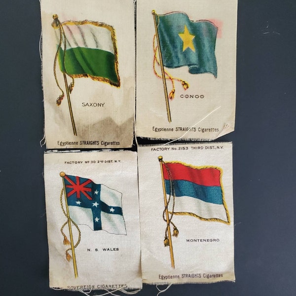 Cigarette Silk Flags Tabacco tobacciana, miniature silk print, collectable, Flags, Egyptian, saxony, montrnegro, congo, n.s. wales, country