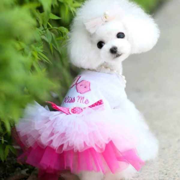 Valentine Kiss Me Lips Dog Puppy Dress With Tulle! Super Cute!