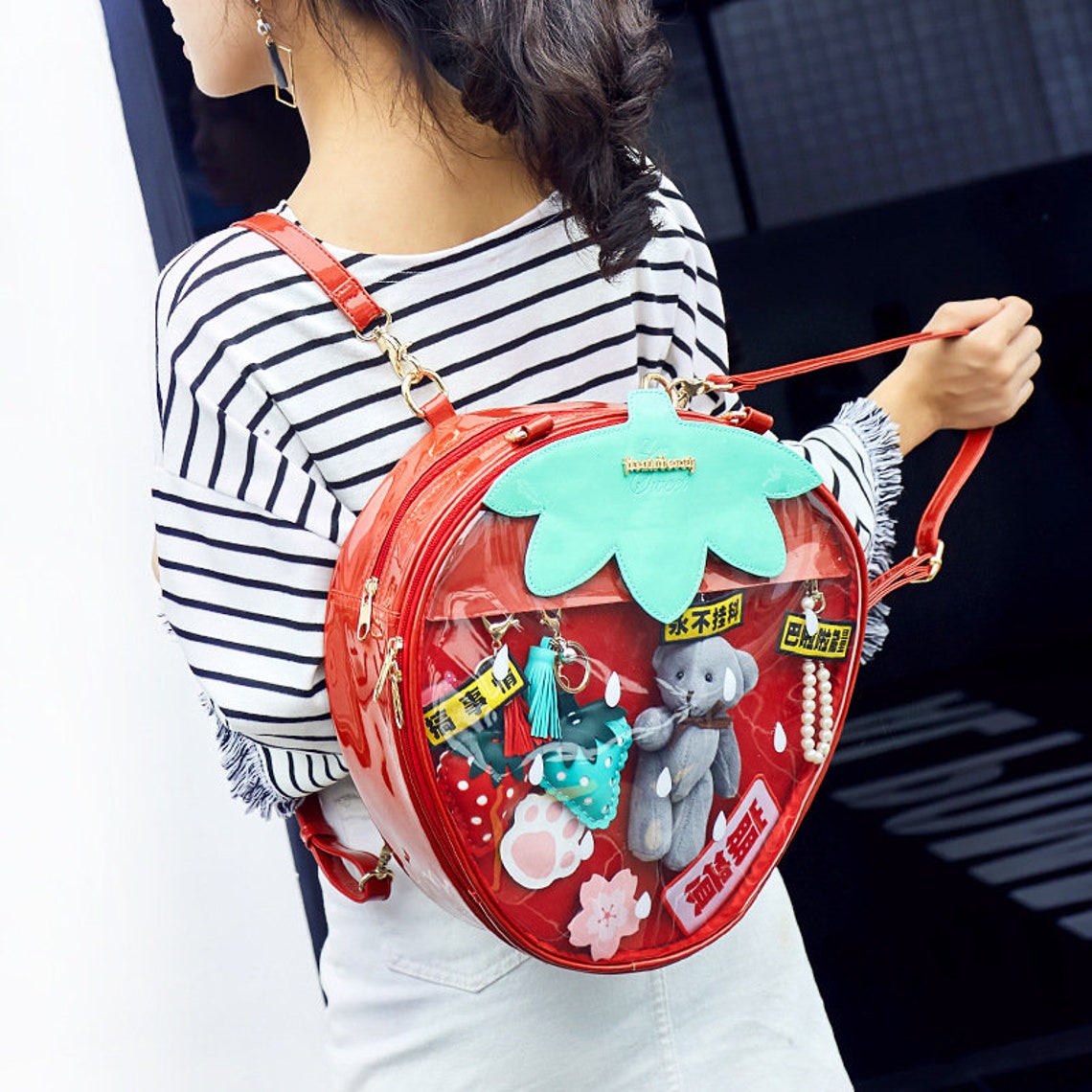 Pink Strawberry ita Bag BackpackClear Window CrossbodyAnime Etsy