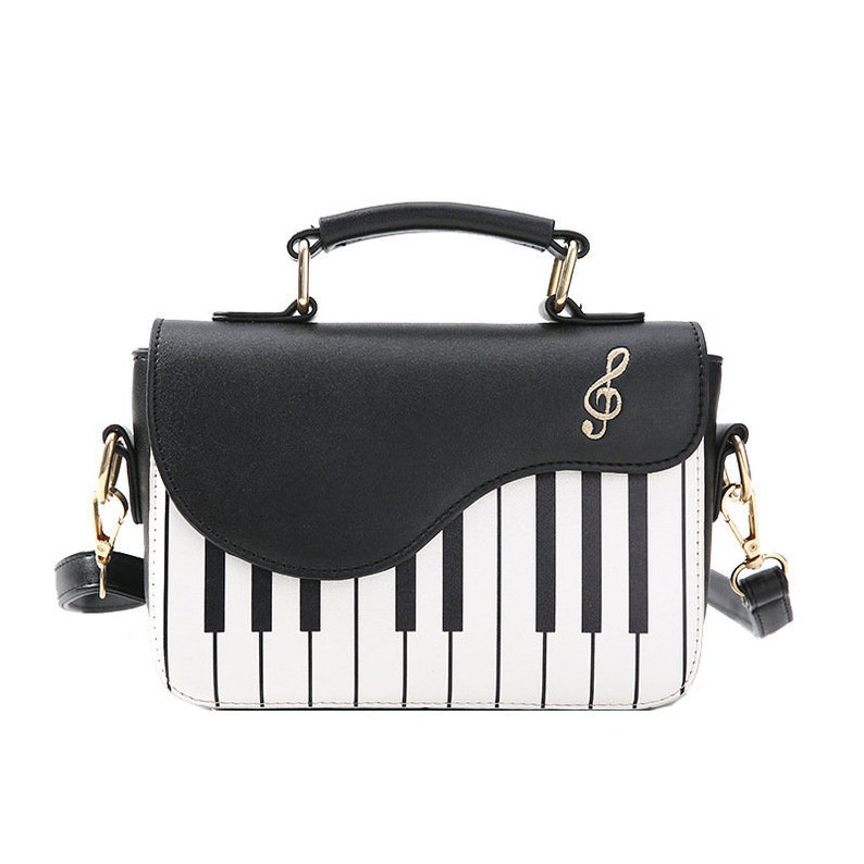 Piano Keyboard Crossbody Bag Leather with Adjustable Strap,Small Fashion Cute Makeup Traveling Purse with Top Handle,Shopping Shoulder Bag