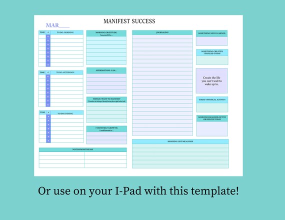 Manifest Success Printable Daily Calendar & IOS Numbers Template - Etsy