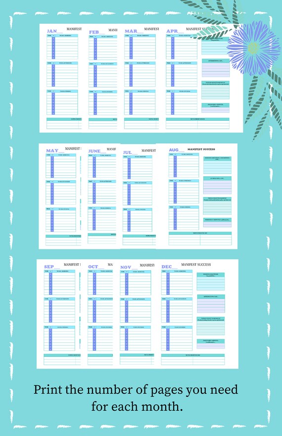 Manifest Success Printable Daily Calendar & IOS Numbers Template - Etsy