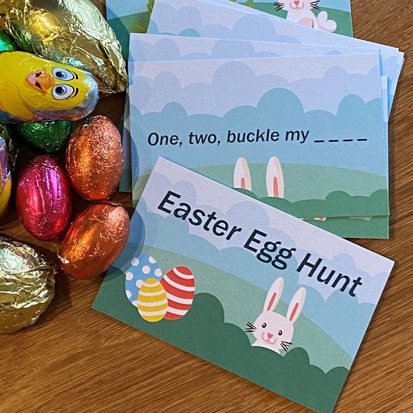 Indoor Easter Egg Hunt Clue Cards with Riddle Clues - Classic Easter Party Game For Children or Family - Rainy Day Entertainment