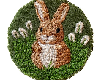 Latch Hook Rug Kit: Brown Rabbit Design, Easy Beginner Craft