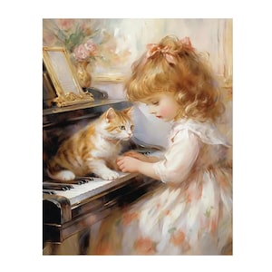 Piano Cat Girl Diamond Painting Kit: Rhinestone Mosaic Art