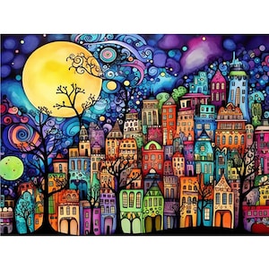 5D DIY Colorful House Round/Square Drill Diamond Painting Mosaic Picture Rhinestone Cross Stitch Kit Home Decor