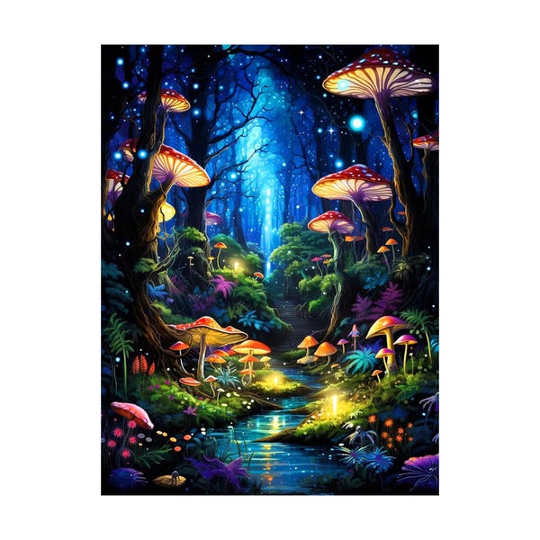 Enchanted Glow Forest Mushroom Diamond Painting Kit: Mosaic Embroidery Art