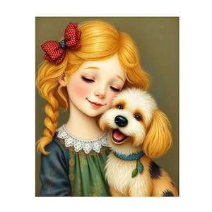 Kit de peinture diamant chien et fille : mosaïque d&#39;art ronde/carrée