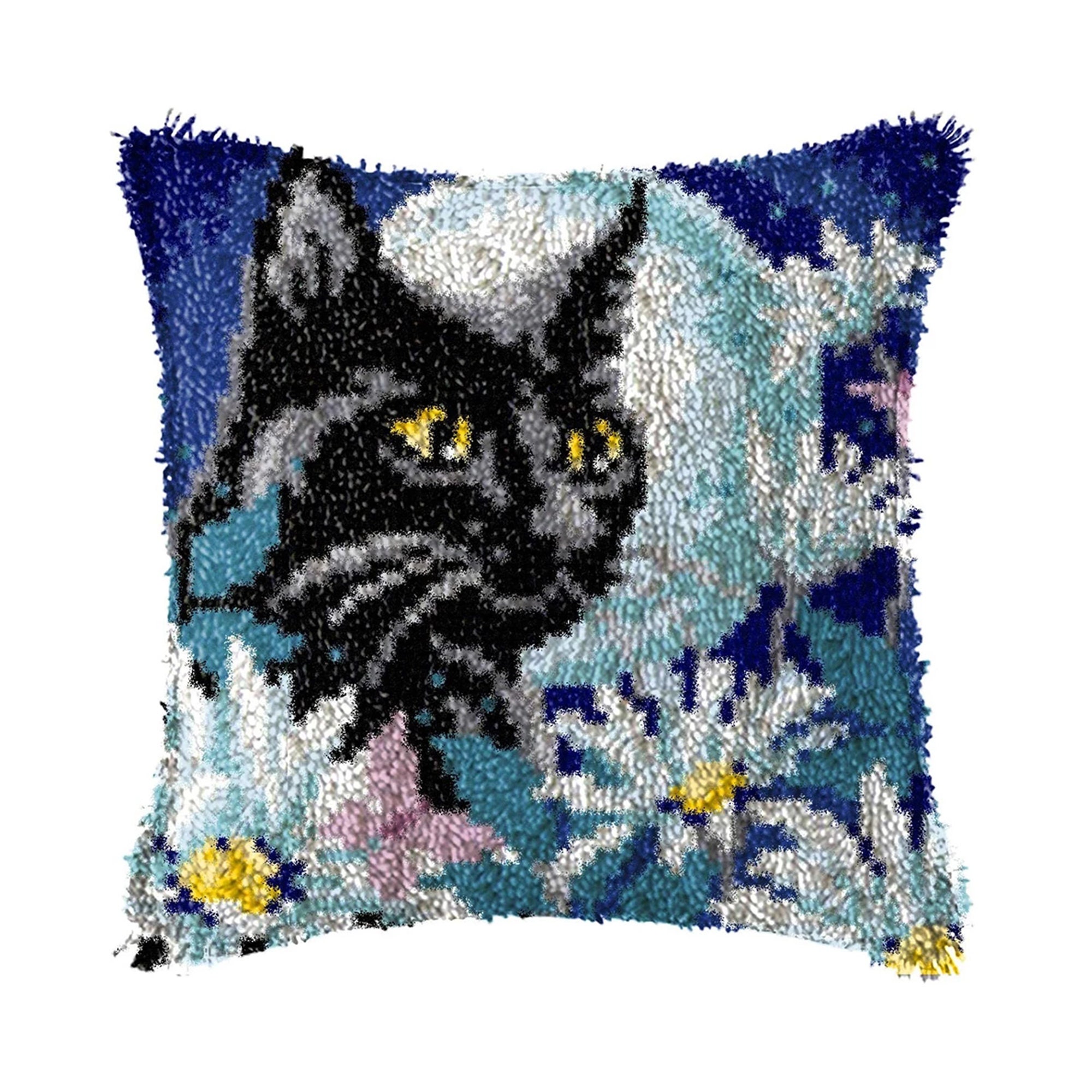 VECANCE Cat Latch Hook Kits DIY Throw Pillow Cover Rug Cute Kitten Pattern Printed Pet Pillowcase Embroidery Needlework Craft for Home Decoration BZ-263 16.9 X 16.9 inch 