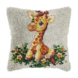 Cartoon Giraffe Latch Hook Kits Pillow Color Printed Cushion Crochet Yarn Needlework DIY Hook Latch Kit Pillowcase Rug Cover Home Sofa Decor