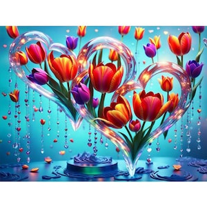 Tulips Diamond Painting Kit: Heart Rhinestone Mosaic Art