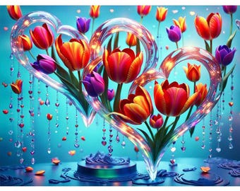 Tulips Diamond Painting Kit: Heart Rhinestone Mosaic Art