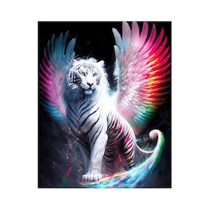 Tiger Diamond Painting Kit: Winged Feline Mosaic Art