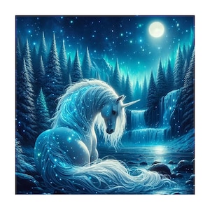 Unicorn Diamond Art Kit: 5D Forest Moon Rhinestone Painting
