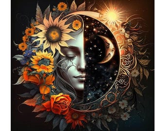 Sun and Moon Diamond Painting Kit: Mosaic Embroidery Art
