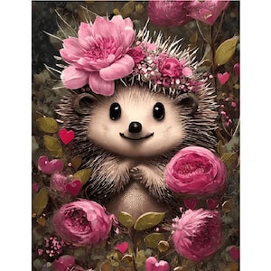 Hedgehog Diamond Painting Kit: Floral Mosaic Embroidery Art