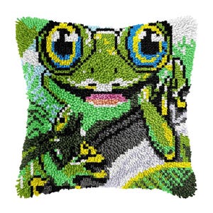 Naughty Frog Latch Hook Kits, DIY Crochet Pillow Kit Pre-Printed Pillowcase Hook and Latch Rug Kits Cushion Cover for Sofa Decoration