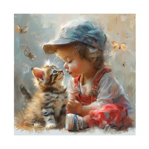Big-Eyed Girl & Kitten Diamond Painting Kit: Rhinestone Mosaic Art