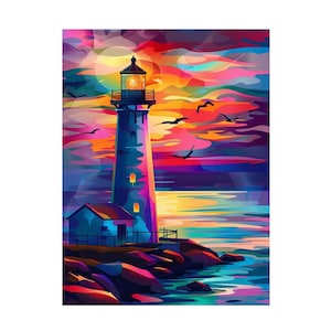 Sunset Lighthouse Diamond Painting Kit: DIY Rhinestone Mosaic