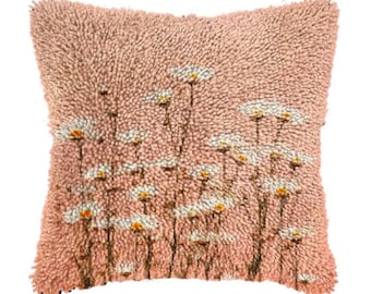 DIY Latch Hook Pillow Kit:  Little Wild Daisy Flowers Design