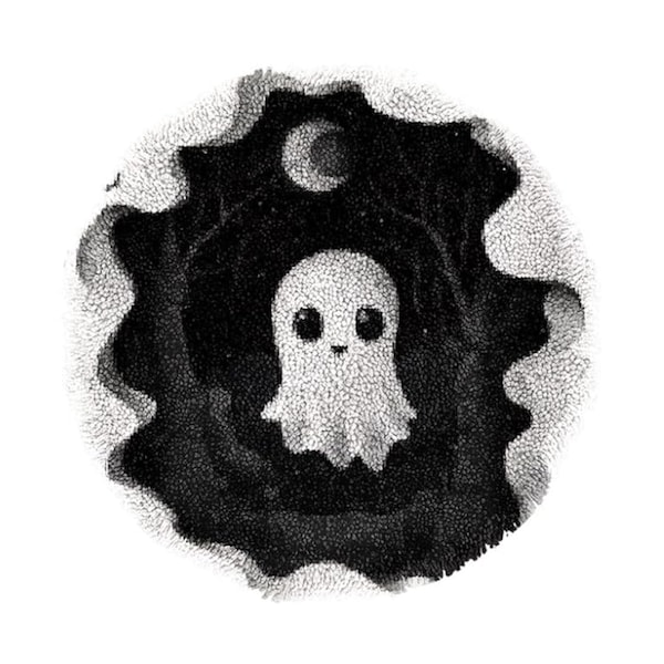 Ghost in Night Sky Latch Hook Rug Kit: DIY Stamped Crochet Carpet