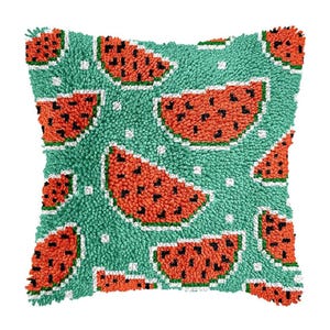 Latch Hook Kits, DIY Watermelon Decor Pattern Pillow Cover Kit Needlework Cushion Cover Hand Craft Crochet for Home Sofa Decorations