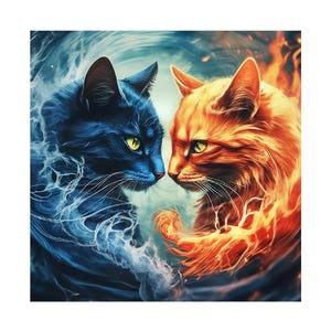 Ice and Fire Cat Diamond Painting Kit: Rhinestone Mosaic Art