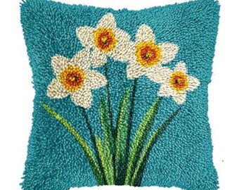 DIY Latch Hook Pillow Kit: Daffodil Flower Design