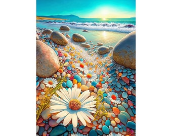 Beach Daisies 5D Diamond Painting Kit: Rhinestone Mosaic Art