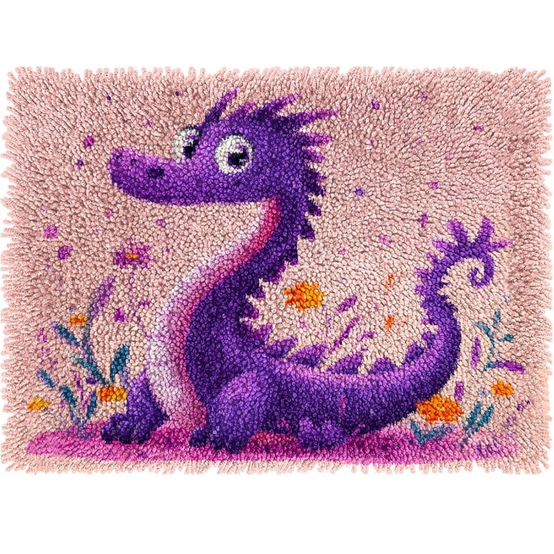 Cartoon Dragon and Flower Latch Hook Kit: DIY Craft for Rug or Cushion ...