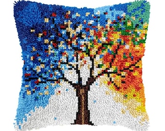 DIY Latch Hook Pillow Kit: Tree Design