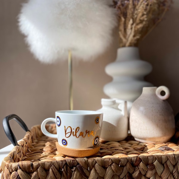 Personalized Eye Cup I Evils Eye Cup I Name Mug | Ceramic Mug | Nazar Cup | Mocha Cups | Cup with eye and hand | Gullisatolya